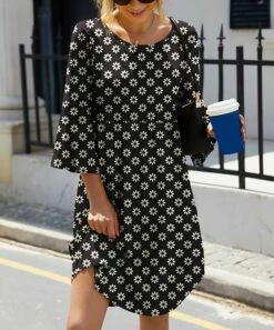 Best reviews of 👍 IZURIA Black & White Floral Three Quarter-Sleeve Empire-Waist 👗 Dress - 👩 Women 🌟