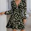 Hot Sale 🎁 IZURIA Black & White Floral Long-Sleeve Empire-Waist Surplice 👗 Dress - 👩 Women 👍