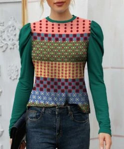 Best Sale 🛒 IZURIA Green & Pink Floral Geometric Puff-Sleeve Top - Plus 😉