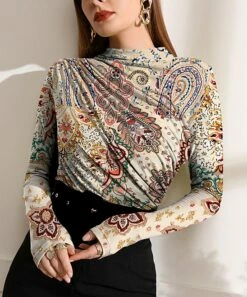 Deals ⌛ IZURIA Apricot & Coral Paisley Ruched-Front Long-Sleeve Top - 👩 Women & Plus 🎉