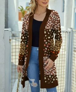 Best reviews of 🌟 IZURIA Chocolate & Red Patchwork Waffle-Knit Open Cardigan - Plus 🎁