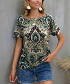 IZURIA Sales Store 21 Cheapest π IZURIA Turquoise & Khaki Geometric Boatneck Tee - π© Women π