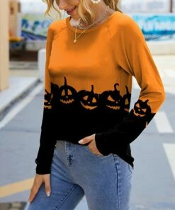 Flash Sale 👏 IZURIA Orange & Black Pumpkin Raglan Contrast-Cuff Long-Sleeve Top - Plus 🤩
