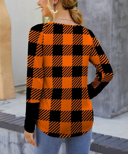 Best Pirce ๐ IZURIA Orange & Black Buffalo Plaid Raglan Contrast-Cuff Long-Sleeve Top - ๐ฉ Women โค๏ธ 2 Best Pirce ๐ IZURIA Orange & Black Buffalo Plaid Raglan Contrast-Cuff Long-Sleeve Top - ๐ฉ Women โค๏ธ - Image 2