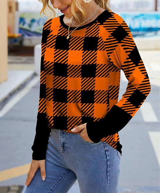 Best Pirce ๐ IZURIA Orange & Black Buffalo Plaid Raglan Contrast-Cuff Long-Sleeve Top - ๐ฉ Women โค๏ธ 1 Best Pirce ๐ IZURIA Orange & Black Buffalo Plaid Raglan Contrast-Cuff Long-Sleeve Top - ๐ฉ Women โค๏ธ