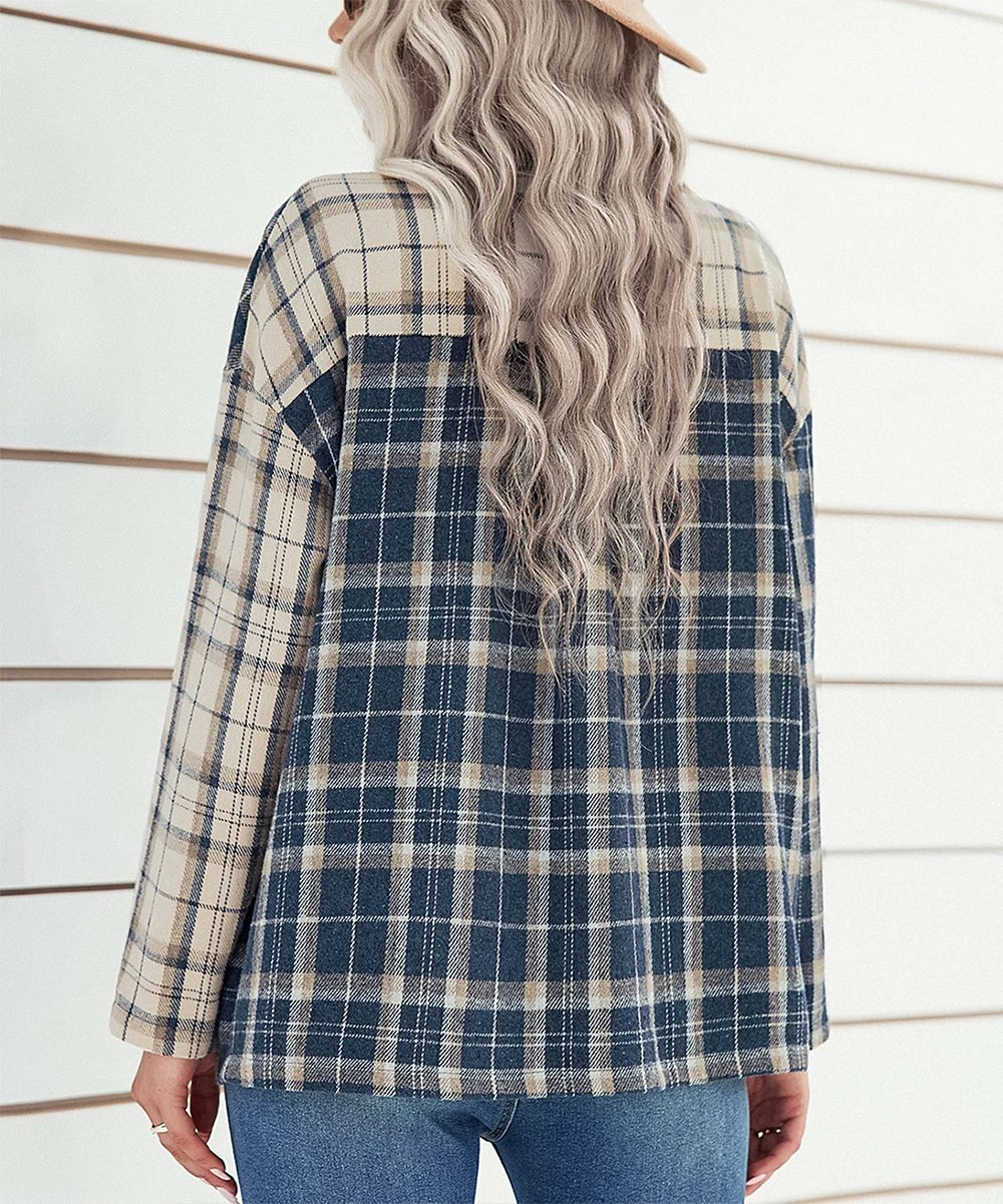 Outlet π IZURIA Blue & White Plaid-Contrast Pocket Button-Up Shacket - π© Women π― 3 Outlet π IZURIA Blue & White Plaid-Contrast Pocket Button-Up Shacket - π© Women π― - Image 3