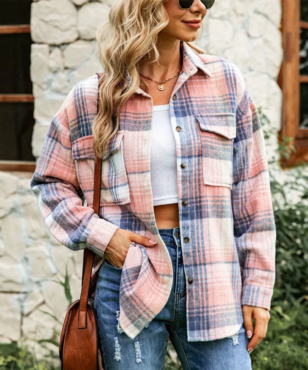 New ๐ฏ IZURIA Pink & Blue Plaid Pocket Button-Up Hi-Low Shacket - ๐ฉ Women & Plus ๐ฏ 1 New ๐ฏ IZURIA Pink & Blue Plaid Pocket Button-Up Hi-Low Shacket - ๐ฉ Women & Plus ๐ฏ