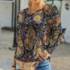 Top 10 😀 IZURIA Navy & Yellow Floral Crewneck Long-Sleeve Top - 👩 Women 😀