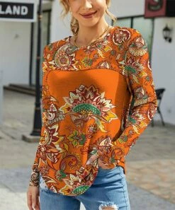 Top 10 👏 IZURIA Orange & Red Floral Long-Sleeve Crewneck Top - 👩 Women & Plus 🥰