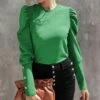 Coupon 🛒 IZURIA Green Button-Accent Puff-Sleeve Top - 👩 Women 😀