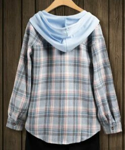 Buy ❤️ IZURIA Blue Plaid Pocket Hooded Button-Up Shacket - Plus 😍 -IZURIA Sales Store zu108478376 alt 2 tm1662051417