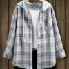 Buy ❤️ IZURIA Blue Plaid Pocket Hooded Button-Up Shacket - Plus 😍