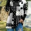 Budget ⭐ IZURIA Black & White Polka Dot Patchwork Shoulder-Zip Turtleneck Top - 👩 Women ⭐