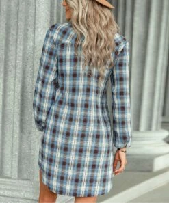 Discount ⌛ IZURIA Blue & White Plaid Tie-Front Long-Sleeve Button-Up 👗 Dress - 👩 Women 🎉 -IZURIA Sales Store zu108484348 alt 2 tm1661540233