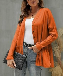Best Sale β IZURIA Orange Ruffle-Hem Button-Up Cardigan - π© Women β¨
