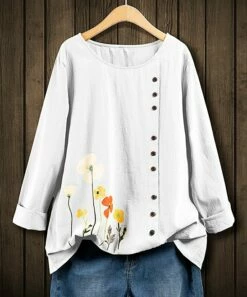 Budget 🔔 IZURIA White Floral Side-Button Long-Sleeve Top - Plus ✨