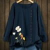 Best reviews of 💯 IZURIA Navy Floral Side-Button Long-Sleeve Top - Plus 💯