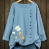 Buy 🤩 IZURIA Sky Blue Floral Side-Button Long-Sleeve Top - 👩 Women 😍