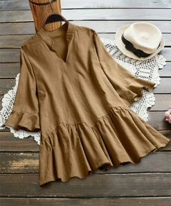 Brand new 😉 IZURIA Khaki Ruffle-Accent Notch Neck Top - 👩 Women 🛒