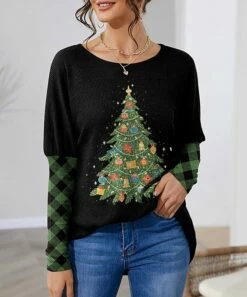 Best Pirce 🤩 IZURIA Black & Green Tree Bishop-Sleeve Tunic - 👩 Women 👏
