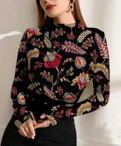 Discount 🔥 IZURIA Black & Red Floral Ruched-Front Long-Sleeve Top - 👩 Women & Plus 🤩