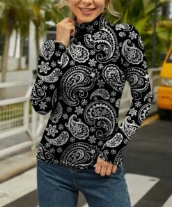 Best Pirce 🎉 IZURIA Black & White Paisley Long-Sleeve Turtleneck - 👩 Women 🧨