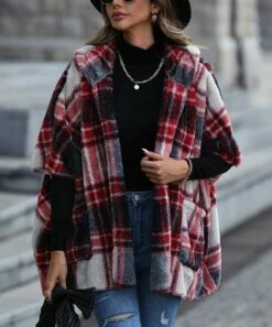 Outlet ✔️ IZURIA Black & Red Plaid Pocket Open-Front Fleece Jacket - 👩 Women 😉
