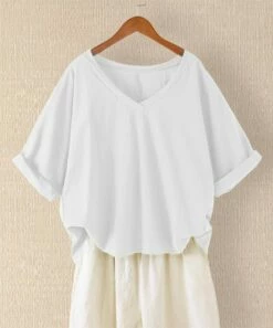 Buy ❤️ IZURIA White Short-Sleeve V-Neck Top - 👩 Women 🔥