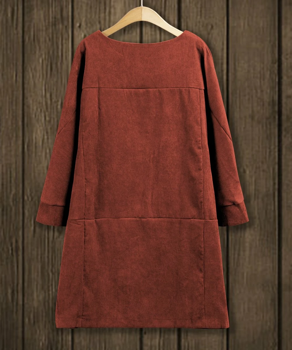 Buy π IZURIA Brick-Red Corduroy Long-Sleeve Drop-Waist Shift π Dress - π© Women π₯ 2 Buy π IZURIA Brick-Red Corduroy Long-Sleeve Drop-Waist Shift π Dress - π© Women π₯ - Image 2