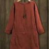 Buy 😉 IZURIA Brick-Red Corduroy Long-Sleeve Drop-Waist Shift 👗 Dress - 👩 Women 🔥