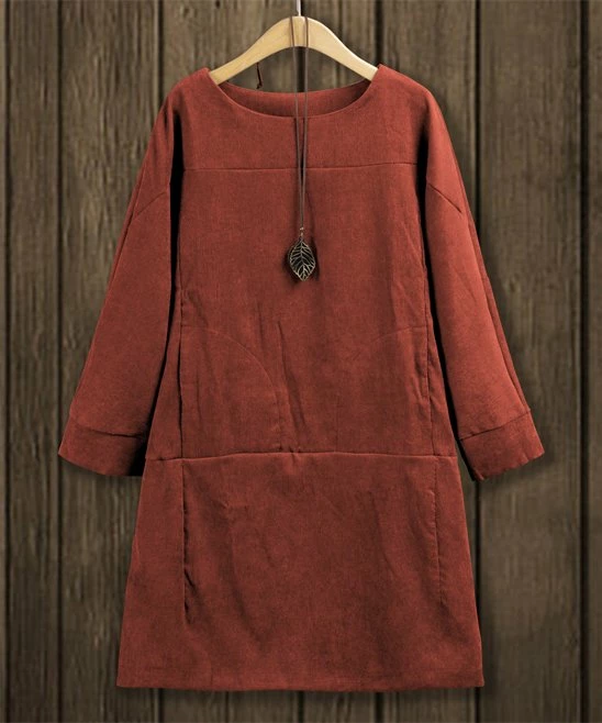 Buy π IZURIA Brick-Red Corduroy Long-Sleeve Drop-Waist Shift π Dress - π© Women π₯ 1 Buy π IZURIA Brick-Red Corduroy Long-Sleeve Drop-Waist Shift π Dress - π© Women π₯