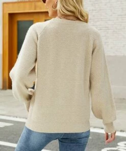 Deals 🎁 IZURIA Apricot Cable-Knit Bishop-Sleeve Sweater - 👩 Women 🎁 -IZURIA Sales Store zu109067534 alt 2 tm1663955700