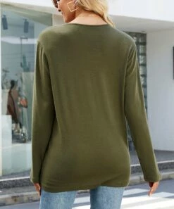 Top 10 🧨 IZURIA Army Green Long-Sleeve V-Neck Top - 👩 Women 🎁 -IZURIA Sales Store zu109171049 alt 2 tm1664221535