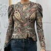 Cheap ⌛ IZURIA Slate Blue & Coral Floral Puff-Sleeve Crewneck Top - 👩 Women ❤️