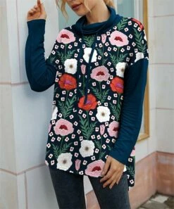 Best Sale 👍 IZURIA Dark Blue & Pink Floral Cowl Neck Sweatshirt - 👩 Women 🎁