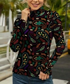 Wholesale 🥰 IZURIA Black Multicolor Paisley Floral Turtleneck - Plus 🔔