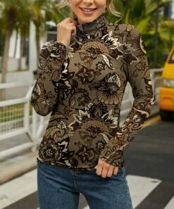 Buy 🤩 IZURIA Brown Floral Long-Sleeve Turtleneck - Plus 🎁