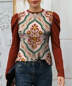 Top 10 👍 IZURIA Red & Pink Floral Puff-Sleeve Crewneck Top - Plus 😉