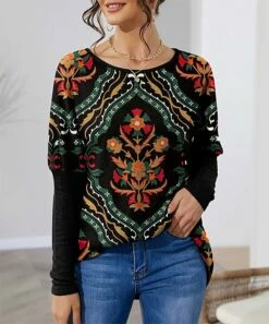 Best deal ⭐ IZURIA Black & Red Classic Floral Contrast Bishop-Sleeve Tunic - Plus ✨