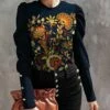 Cheapest 😀 IZURIA Navy & Yellow Floral Button-Accent Balloon-Sleeve Top - 👩 Women & Plus 🥰