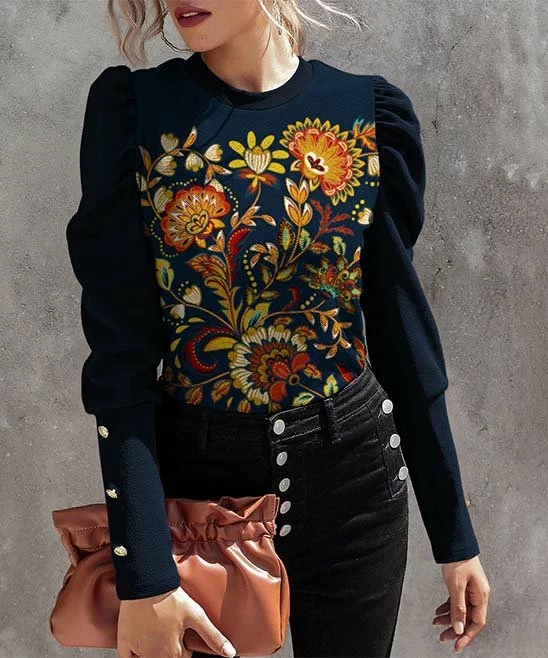 Cheapest π IZURIA Navy & Yellow Floral Button-Accent Balloon-Sleeve Top - π© Women & Plus π₯° 1 Cheapest π IZURIA Navy & Yellow Floral Button-Accent Balloon-Sleeve Top - π© Women & Plus π₯°