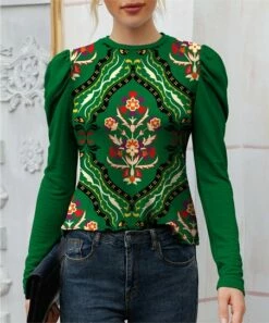 New 😉 IZURIA Green & Red Floral Mutton-Sleeve Top - 👩 Women & Plus 👏