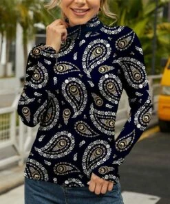 Discount 𧨠IZURIA Navy & White Paisley Floral-Accent Long-Sleeve Mock Neck Top - Plus π