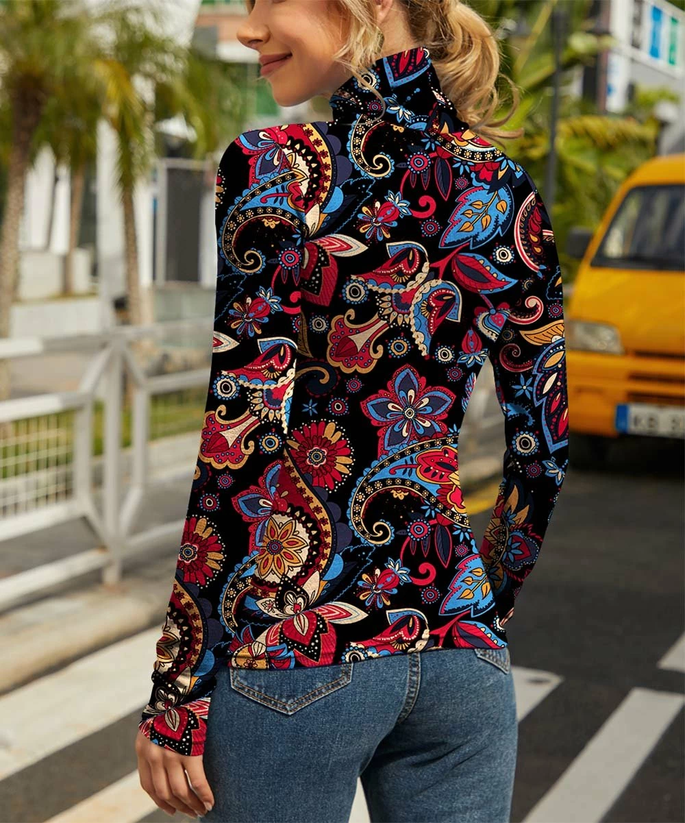 Hot Sale π IZURIA Black & Red Floral Paisley-Accent Long-Sleeve Mock Neck Top - π© Women β 2 Hot Sale π IZURIA Black & Red Floral Paisley-Accent Long-Sleeve Mock Neck Top - π© Women β - Image 2