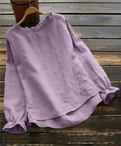 Discount 💯 IZURIA Purple Floral Embroidered Ruffle-Accent Hi-Low Top - Plus 😍