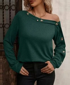 Best Pirce 🛒 IZURIA Green Button-Accent Off-Shoulder Top - Plus 🛒