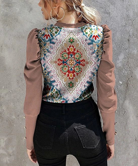 Buy π IZURIA Pink & Blue Abstract Floral Button-Accent Long Puff-Sleeve Top - π© Women & Plus 𧨠2 Buy π IZURIA Pink & Blue Abstract Floral Button-Accent Long Puff-Sleeve Top - π© Women & Plus 𧨠- Image 2