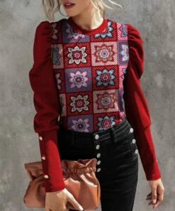 Flash Sale β IZURIA Red & Blue Floral Button-Accent Puff-Sleeve Top - Plus π