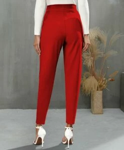 Buy 🎉 IZURIA Red Pleated Elastic-Waist Pocket Crop Pants - 👩 Women 🤩 -IZURIA Sales Store zu109999772 alt 2 tm1669681000