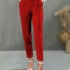 Buy 🎉 IZURIA Red Pleated Elastic-Waist Pocket Crop Pants - 👩 Women 🤩